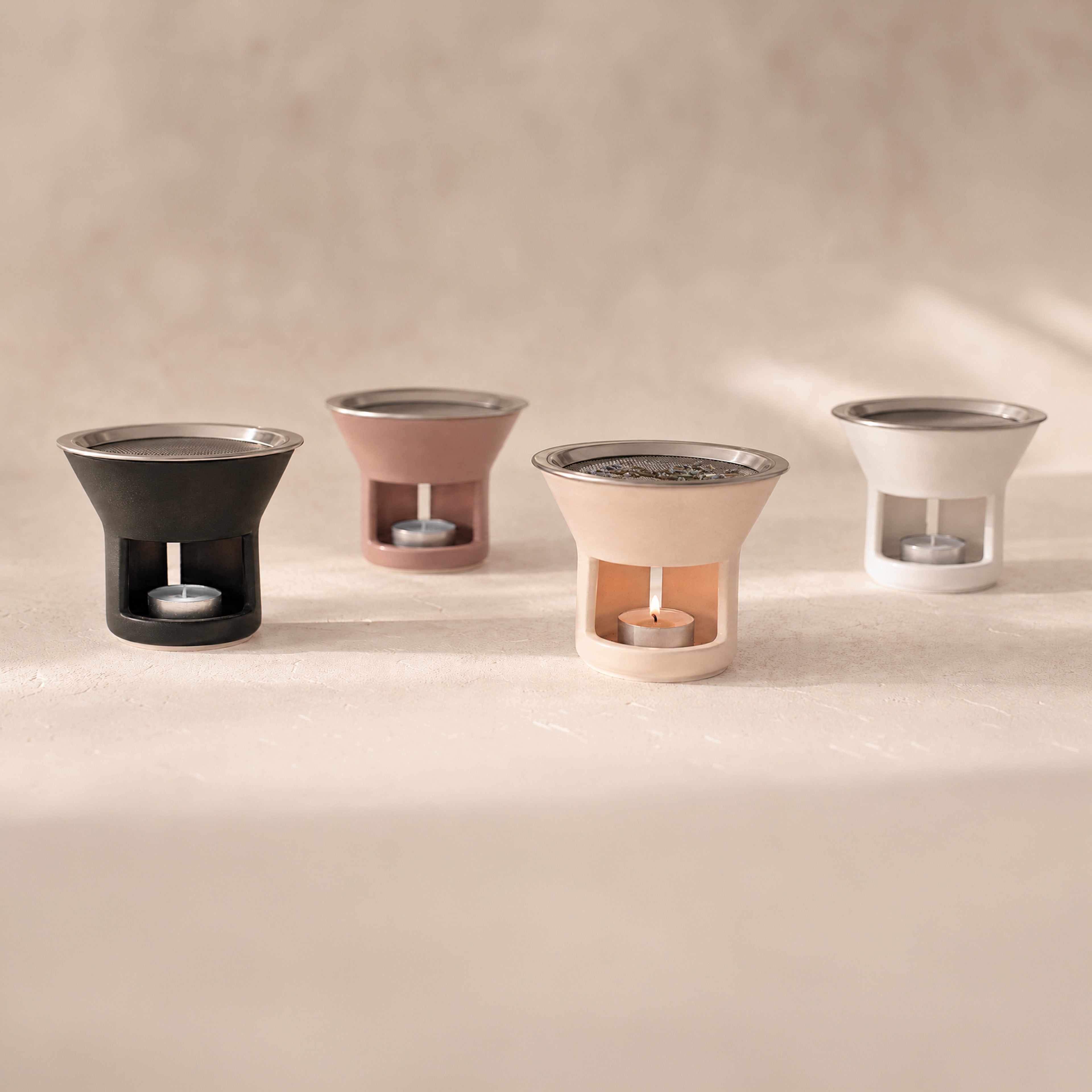Ceramic incense holder warming loose botanical incense with a tealight