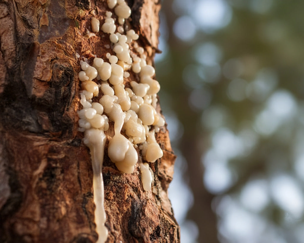 Frankincense resin emerging from tree bark