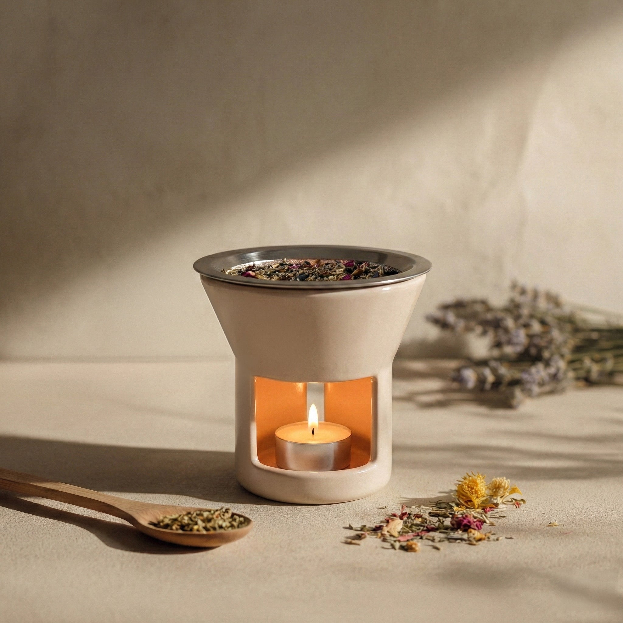 Handmade ceramic incense holder designed for tealight warming
