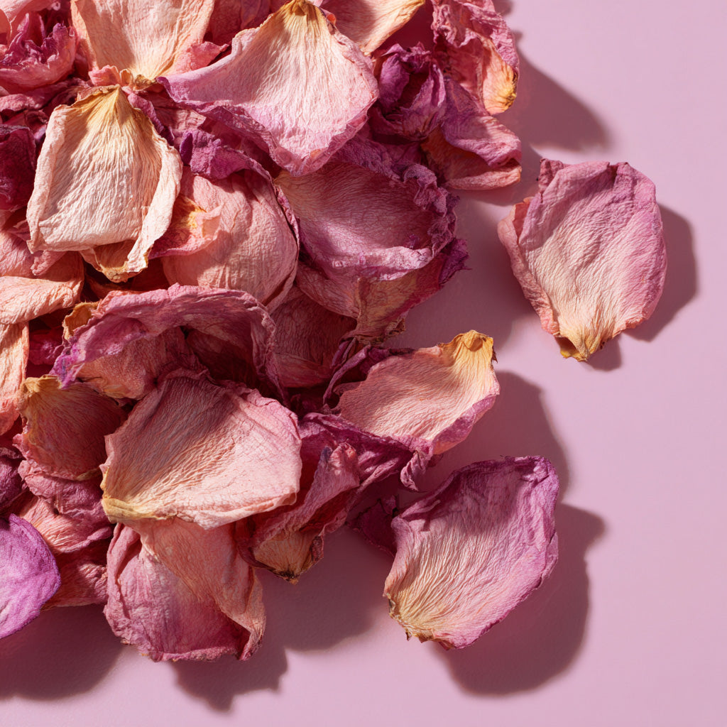 Dried pink rose petals used in Soul Space botanical incense