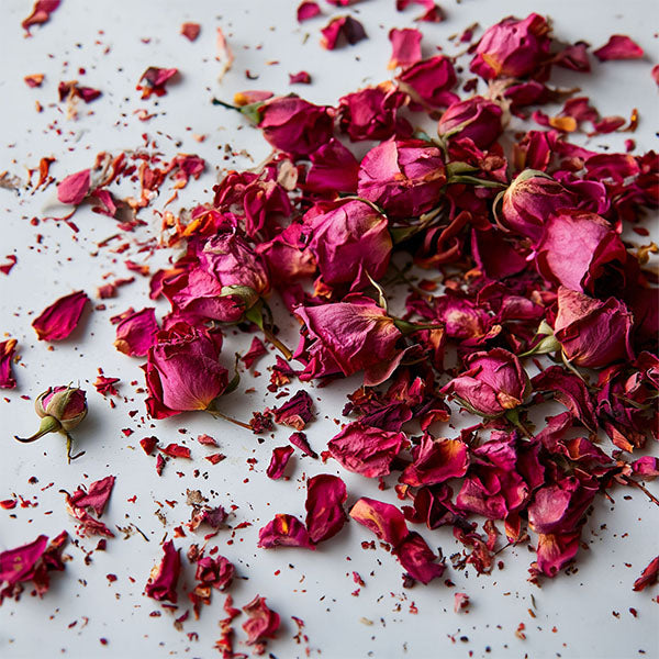 Dried red rose petals used in Soul Space botanical incense
