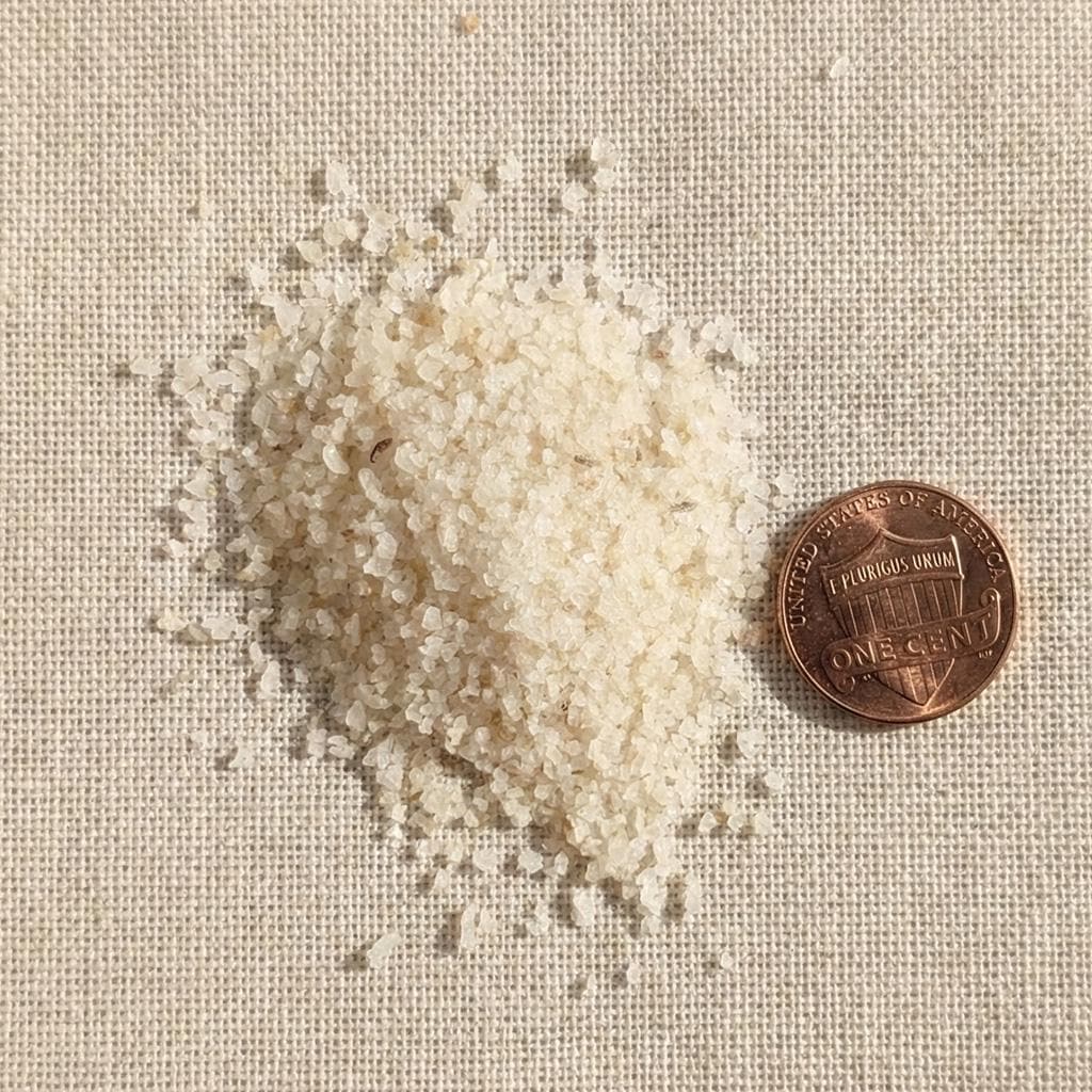 Close-up of Omani frankincense sand beside a penny