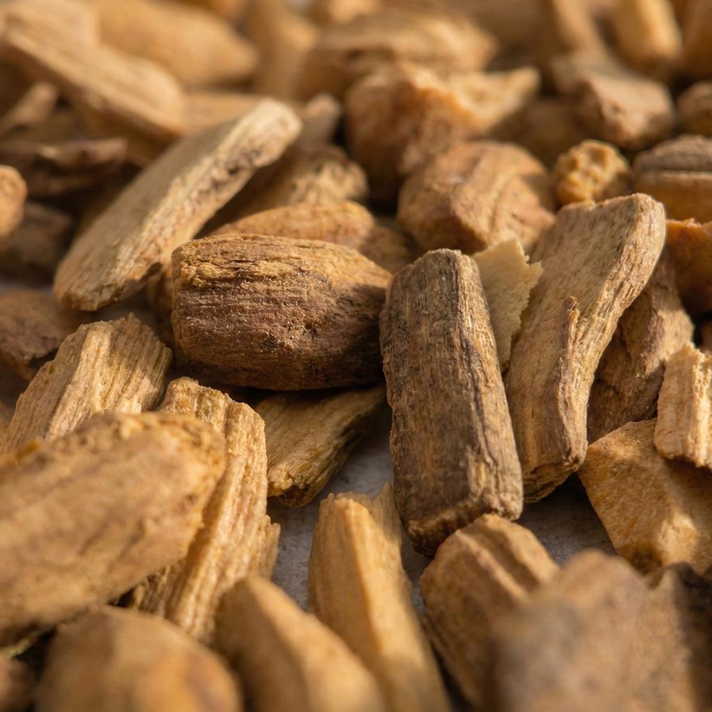 Close-up of Palo Santo wood chips showing natural grain and larger chip size